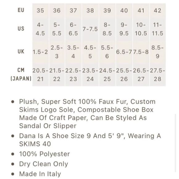 NEW SKIMS The Slide Faux Fur Slipper in Bone Size 35 = US 4-4.5 - Picture 4 of 4